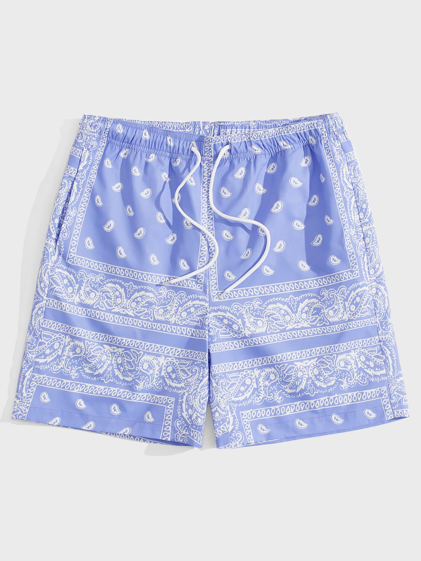 GENTILAND Men Drawstring Waist Paisley Print Shorts - Blue - View 1