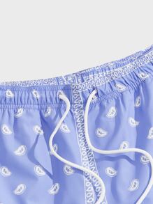 GENTILAND Men Drawstring Waist Paisley Print Shorts - Blue - View 3