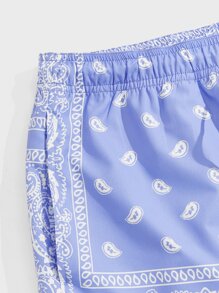 GENTILAND Men Drawstring Waist Paisley Print Shorts - Blue - View 4
