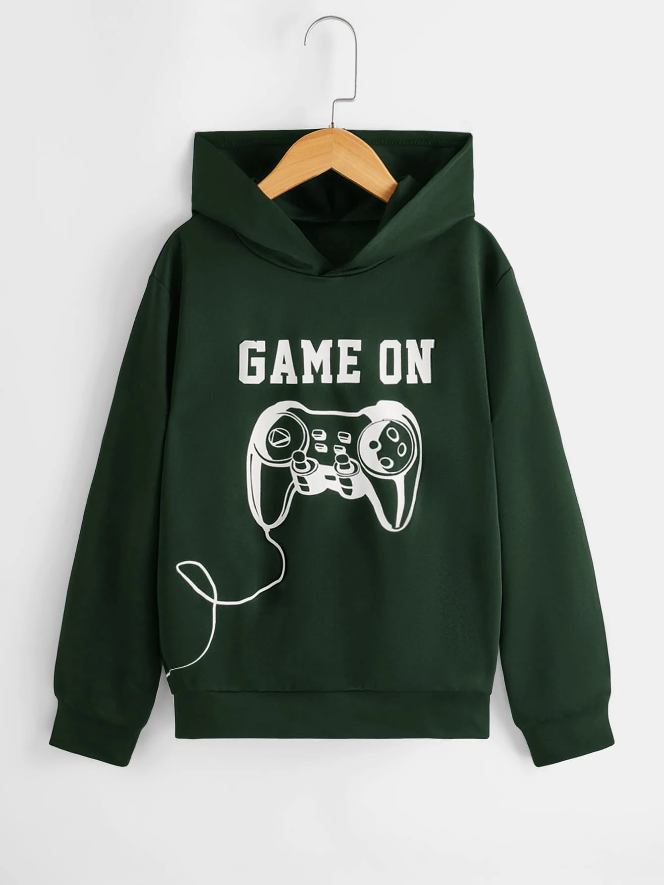 SHEIN 男孩標語和卡通圖案連帽領運動衫