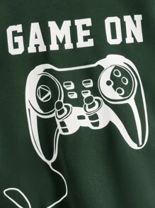 SHEIN 男孩標語和卡通圖案連帽領運動衫