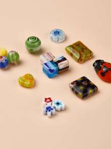 1盒61顆8款燈飾珠混合形狀混合顏色花朵和心形設計DIY珠 - 彩色 - 查看 5