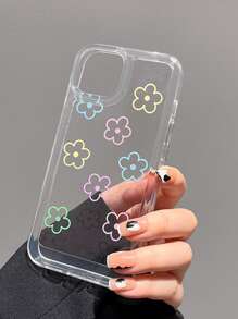 Flower Print Clear Phone Case - Clear - View 2