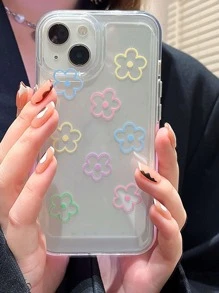 Flower Print Clear Phone Case - Clear - View 3