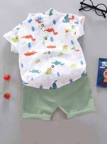 Toddler Boys Cartoon Dinosaur Print Shirt & Shorts - Multicolor - View 1