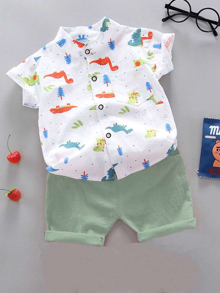 Toddler Boys Cartoon Dinosaur Print Shirt & Shorts - Multicolor - View 1