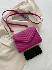 Waterproof,Lightweight,Business Casual Mini Neon-Pink Chevron Quilted Flap Square Bag For Teen Girls Women College Students,Rookies & White-Collar Workers Perfect For Office,College,Work ,Business,Commute Valentines - Hot Pink - View 4