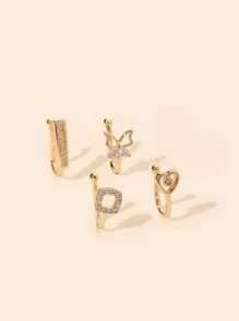 4 件/套铜、方晶锆石和心形装饰鼻环，男女皆宜，朋克穿孔，时尚身体珠宝礼物，适合任何场合情人节、妈妈、母亲、母亲节、礼物