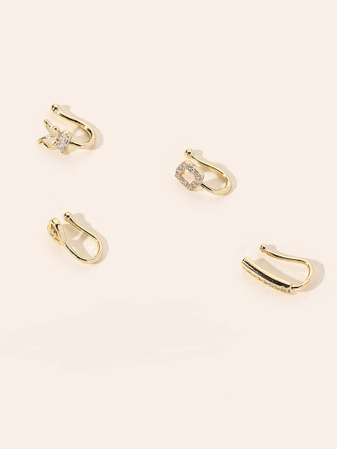 4pcs/Set Copper, Cubic Zirconia & Heart Decor Nose Ring For Women And Men, Punk Piercing, A Fashionable Body Jewelry Gift For Any Occasion Valentines,Mom,Mother,Mother's Day,Gift