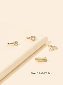 4 件/套铜、方晶锆石和心形装饰鼻环，男女皆宜，朋克穿孔，时尚身体珠宝礼物，适合任何场合情人节、妈妈、母亲、母亲节、礼物