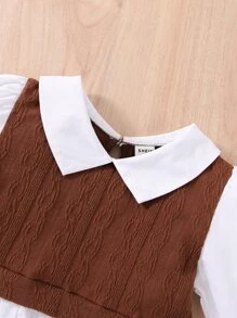 Baby Girl 2 In 1 Peter Pan Collar Pleated Hem Dress - Multicolor - View 6