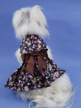Vestido de mascota con estampado floral con diseño de lazo