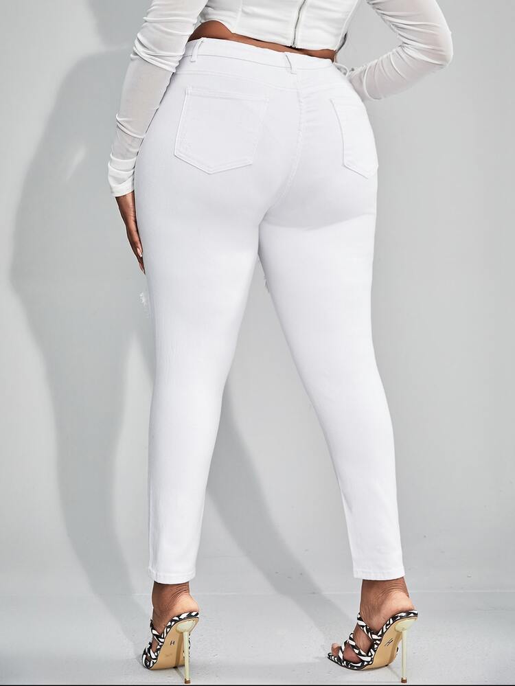 Plus High Waist Cut Out Ripped Frayed Skinny Jeans