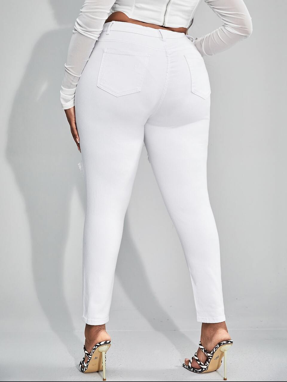 Plus High Waist Cut Out Ripped Frayed Skinny Jeans