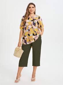 Mulvari Plus Geo Print Tunic Blouse With Pants - Multicolor - View 1
