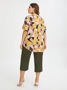 Mulvari Plus Geo Print Tunic Blouse With Pants - Multicolor - View 2