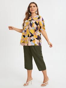 Mulvari Plus Geo Print Tunic Blouse With Pants - Multicolor - View 4