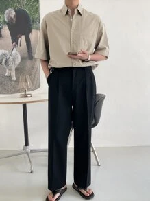 DAZY Men Patched Pocket Drop Shoulder Shirt Business Attire - Khaki - View 2