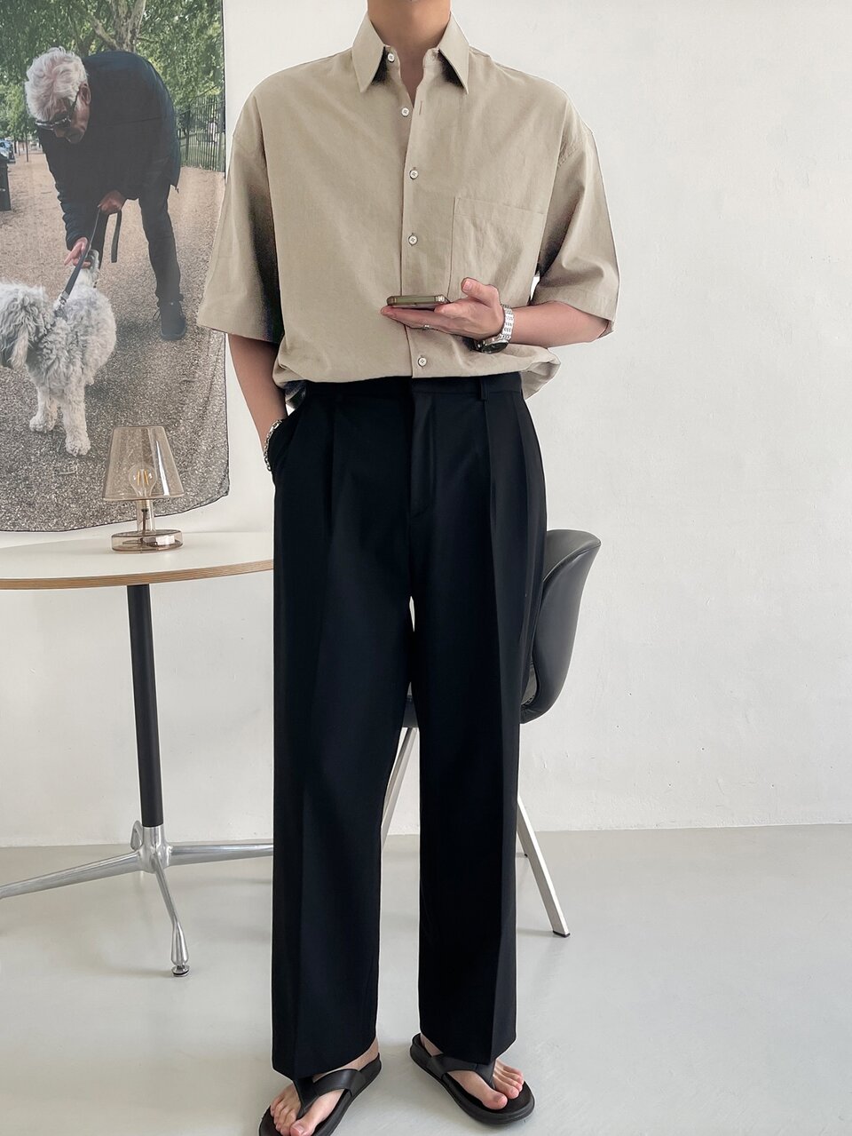 Men Patched Pocket Drop Shoulder Shirt Business Attire