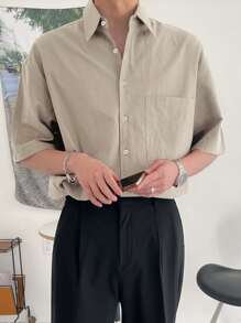 DAZY Men Patched Pocket Drop Shoulder Shirt Business Attire - Khaki - View 5