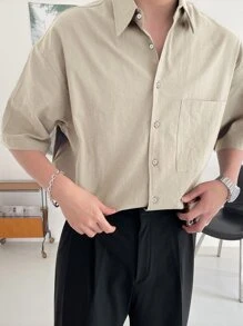 DAZY Men Patched Pocket Drop Shoulder Shirt Business Attire - Khaki - View 7