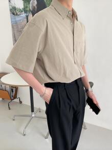 DAZY Men Patched Pocket Drop Shoulder Shirt Business Attire - Khaki - View 8