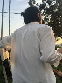 DAZY 男士小高領口袋貼布襯衫 - 白色 - 查看 3