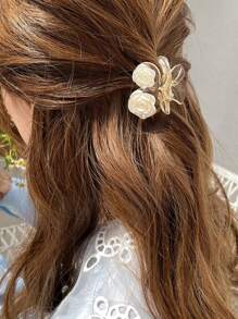 Pinza de pelo con decoración de flores, regalo elegante perfecto para amigos para uso diario, Día de San Valentín, pinzas para el cabello, accesorios para el cabello, artículos escolares, accesorios para el cabello de otoño e invierno para mujeres, atuendos de vacaciones de verano - Multicolor - Ver 3
