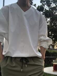 DAZY 男士V領落肩袖襯衫