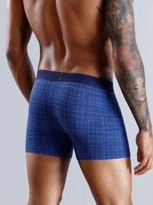Hombres Calzoncillos boxer de cuadros en contraste con cinta con letra - Azul - Ver 2