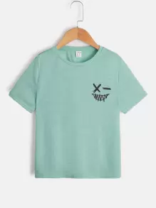 SHEIN Boys Expression Print Tee - Mint Green - View 1