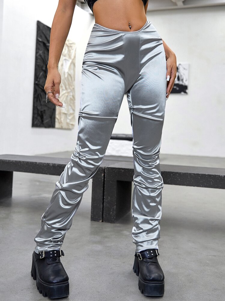 SHEIN ICON 90s High Waist Ruched Trousers - Silver - View 1