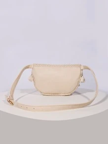 Bolsa de mimbre con diseño de fleco - Beis - Ver 3