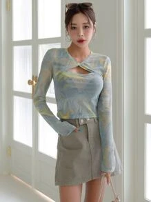 DAZY Tie Dye Cut Out Crop Top Sheer - Multicolor - View 5