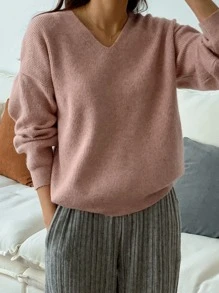 DAZY V Neck Drop Shoulder Jumper - Pink - View 4