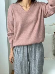 DAZY V Neck Drop Shoulder Jumper - Pink - View 5