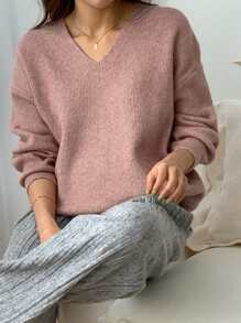 DAZY V Neck Drop Shoulder Jumper - Pink - View 6