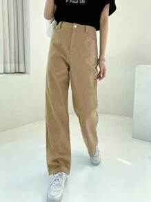 DAZY 斜口袋直筒褲 - 卡其色 - 查看 1