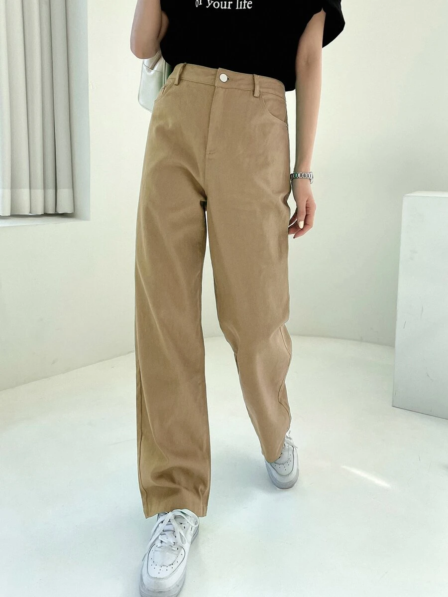 DAZY 斜口袋直筒褲 - 卡其色 - 查看 1