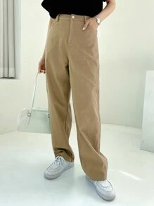 DAZY 斜口袋直筒褲 - 卡其色 - 查看 5