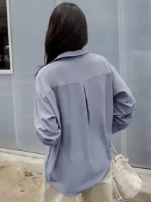 DAZY Drop Shoulder Button Front Shirt,Fall Women Clothes Long Sleeve Top - Blue - View 2