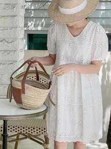 DAZY Vestido smock con bordado con ojal - Blanco - Ver 1