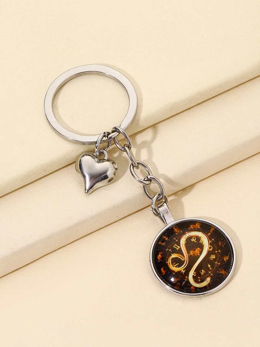 星座象徵細節圓形和愛心掛飾鑰匙圈 - 彩色 - 查看 1