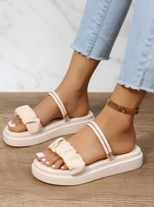 Giày sandal quai hậu đa năng màu be dành cho nữ, kiểu dáng xếp ly, hở mũi, đế bằng, thích hợp cho trang phục hàng ngày và mùa xuân hè. - Màu be - Xem 3