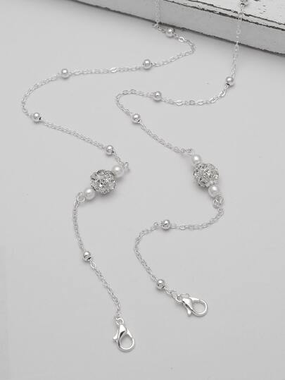 ラインストーン＆フェイクパール 装飾 フェイスカバーリングチェーンの画像