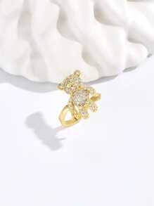 1入組水鑽熊裝飾耳夾銅首飾類 - 金黃色 - 查看 4