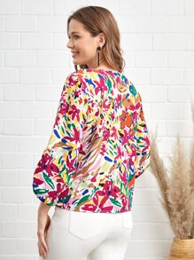 EMERY ROSE Blusa con estampado de manga farol - Multicolor - Ver 4