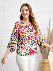 EMERY ROSE Blusa con estampado de manga farol - Multicolor - Ver 2