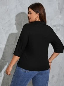 SHEIN EZwear Plus Zip Front Jacket - Black - View 2