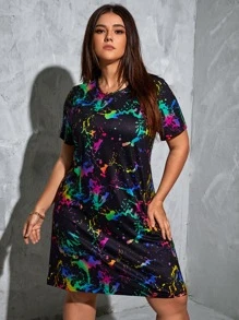 SHEIN EZwear Robe t-shirt à imprimé encre éclaboussement